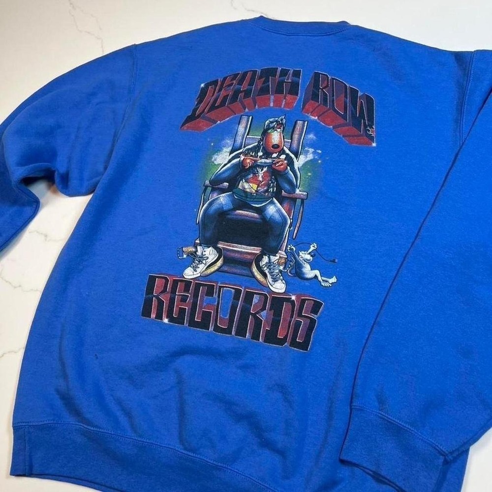 Death Row Records Snoop Dogg Graphic Sweatshirt Blue Hip Hop Rap Crewneck